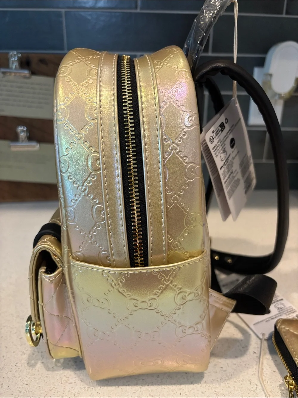 Loungefly Sanrio Hello Kitty Iridescent Gold Mini Backpack and Wallet Set NWT